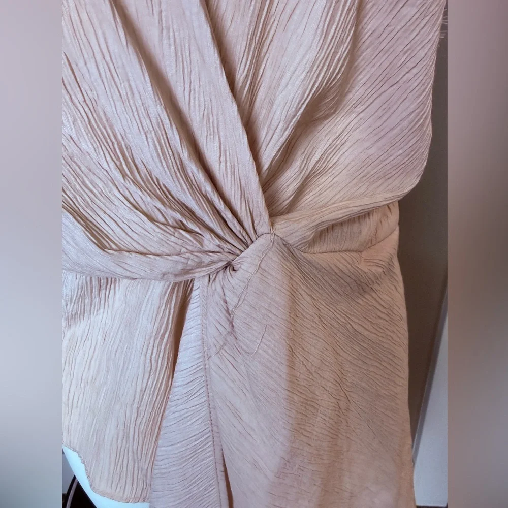 Zara Tan Crinkle Stretch Asymmetrical Lace Top Blouse Blogger Favorite - Picture 3 of 6
